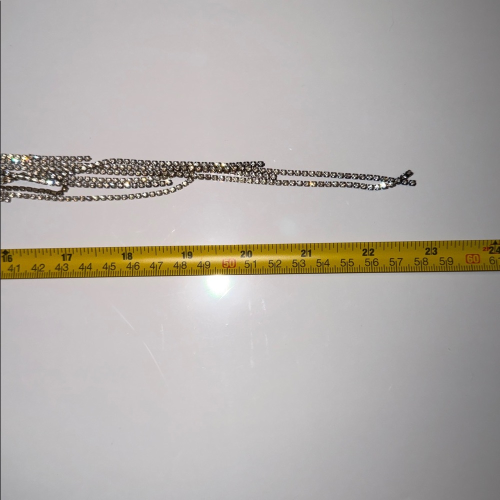 Silver Chain Fringe Necklace Chocker with Multiple Chains and Rhinestones. 23” - Picture 10 of 10
